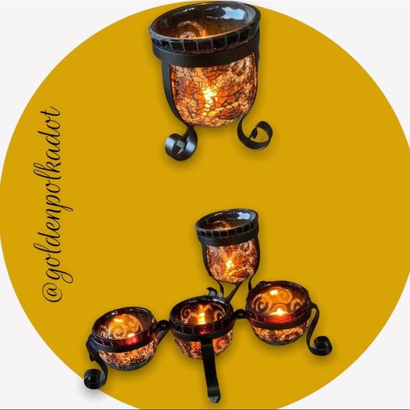 Amaretto Swirl Tealight holders by Partylite centerpiece & 2 votive holders